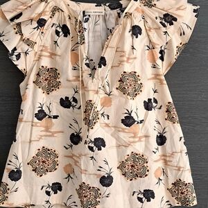New Ulla Johnson Cream and Black Floral Top